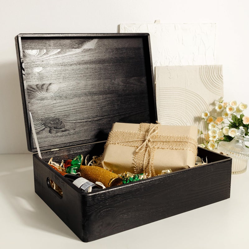 Creative Deco XL Black Wooden Box Storage with Hinged Lid | 15.8 x 11.8 x 5.5 inches (+-0.5) | with Handles | Gift Box Kitchen Storage Document | Product NOT Intended for 15 Years OR Below - Image 2